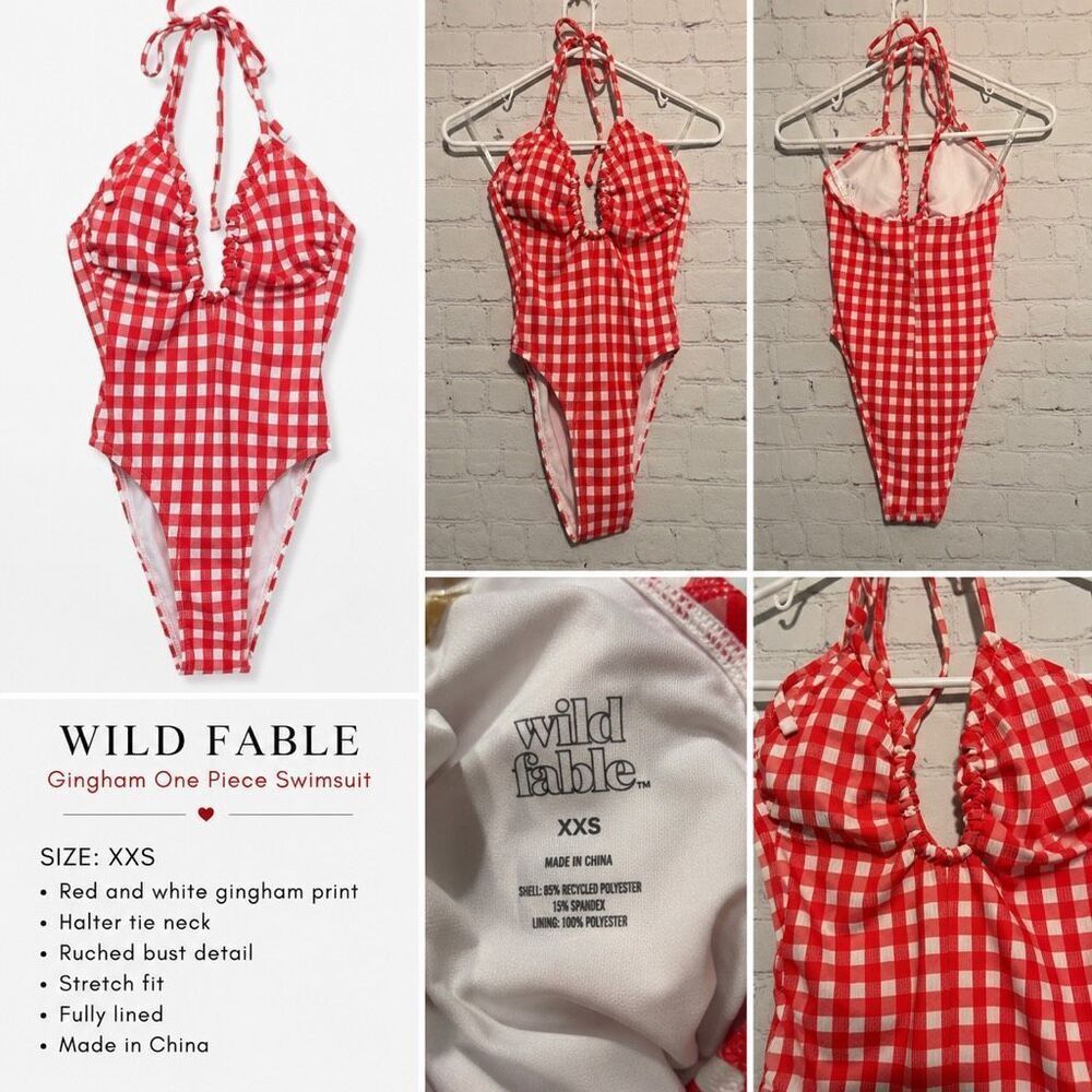 New Wild Fable Gingham One Piece Swimsuit Women’s XXS Red White Retro Style